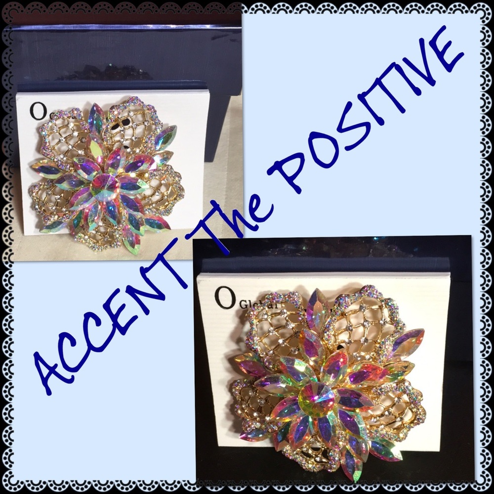 AURORA BOREALIS RHINESTONE GOLD TONE PIN BROOCH - Picture 9 of 10